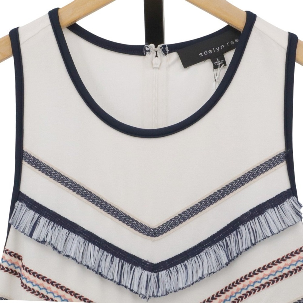Adelyn Rae Fringe Sheath Mini Dress Sleeveless Ivory Striped L NWT - Picture 4 of 10